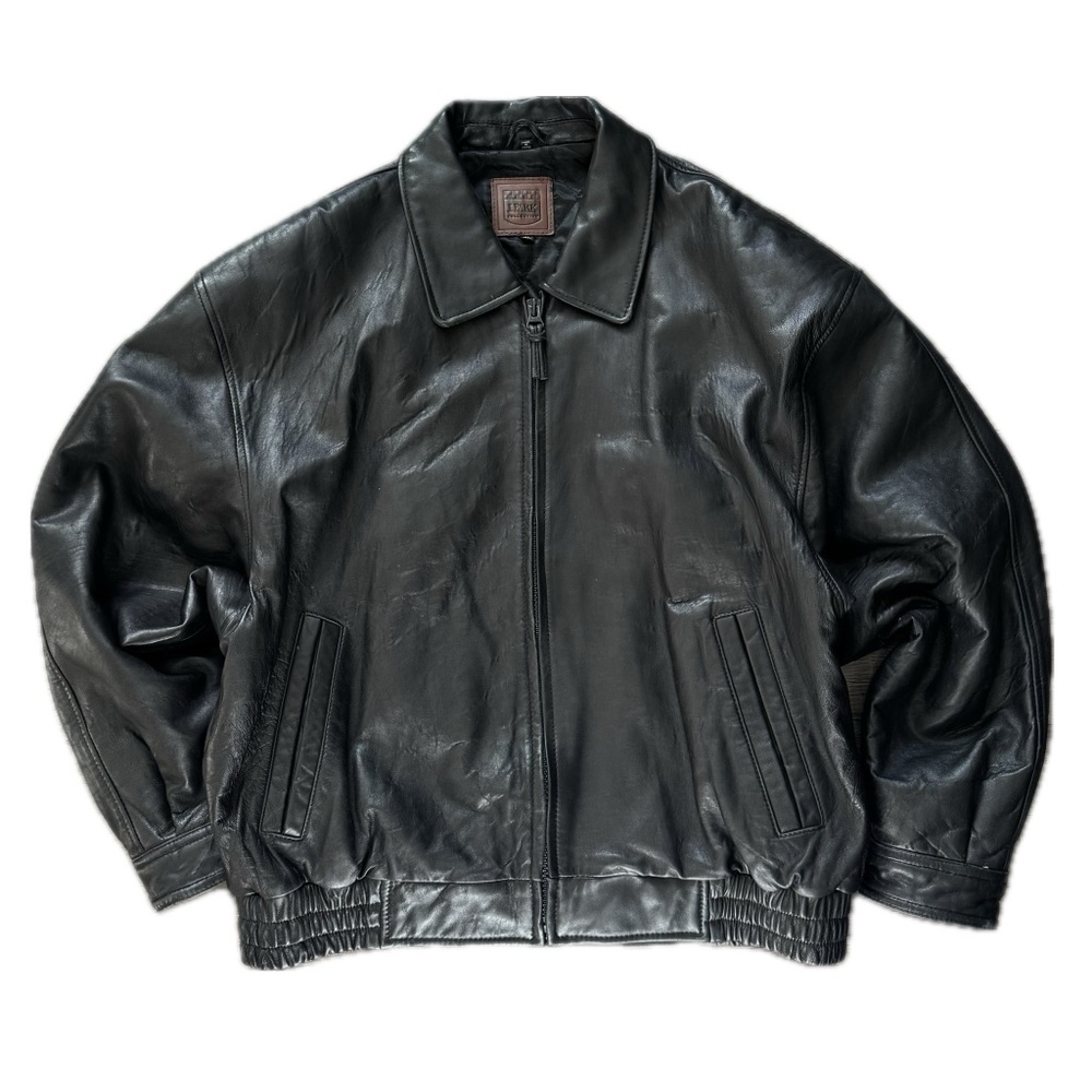 Men's Black Leather Bomber Jacket - Classic Zip Front